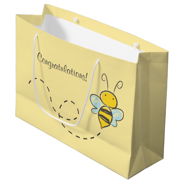 Yellow Bumble Bee Custom Large Gift Bag (Front Angled)