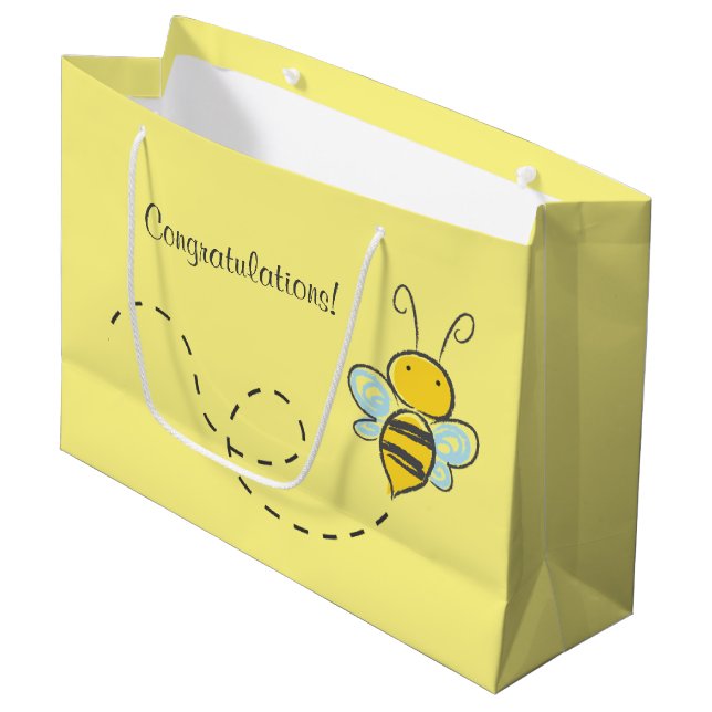 Yellow Bumble Bee Custom Large Gift Bag (Front Angled)