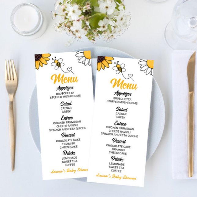 Yellow Bumble Bee Honey Bee Baby Shower Food Menu (Creator Uploaded)