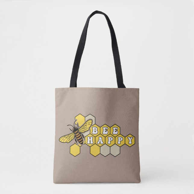 Yellow Bumble Bee Tote Bag with Honeycomb Pattern (Front)
