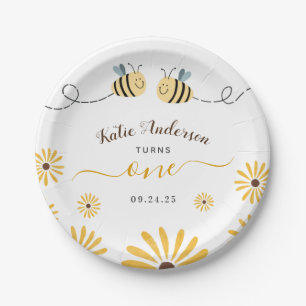 Yellow Bumblebee and Sunflowers First Birthay Paper Plate