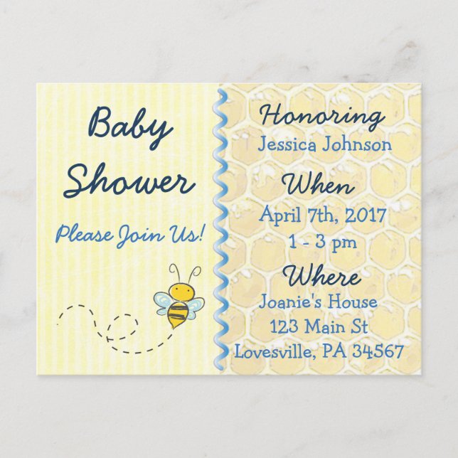 Yellow Bumblebee Baby Shower Invitation (Front)