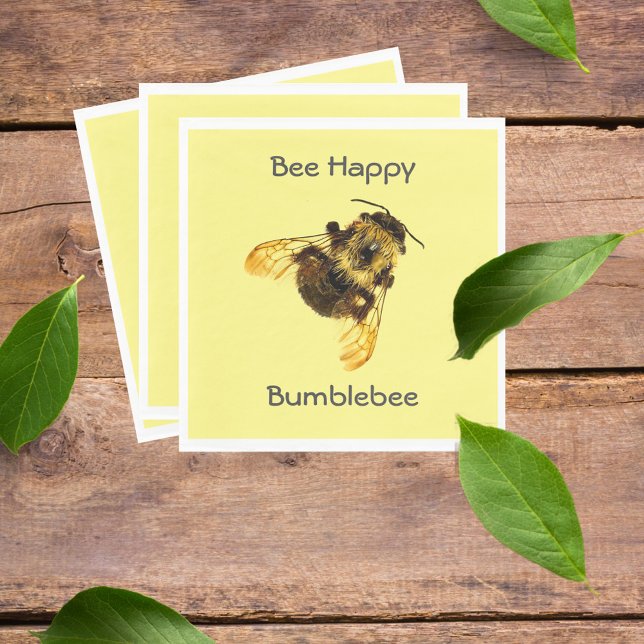 Yellow Bumblebee Customisable Bee Happy Napkin (Creator Uploaded)