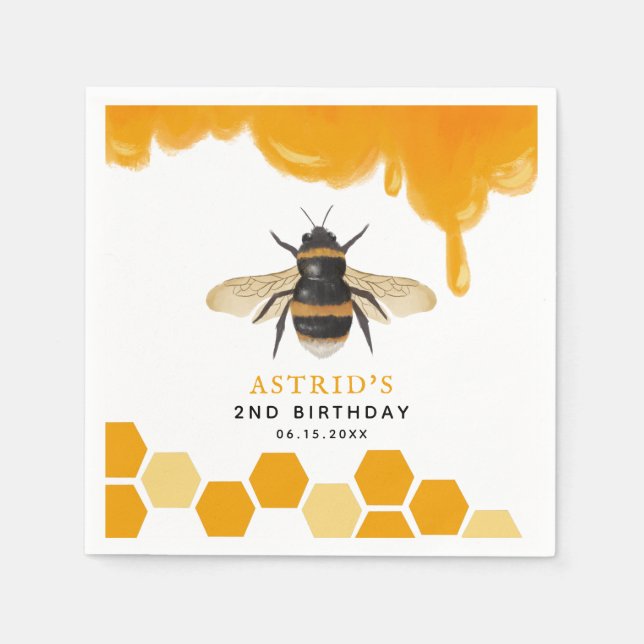 Yellow Bumblebee Kids Birthday Party Napkin (Front)