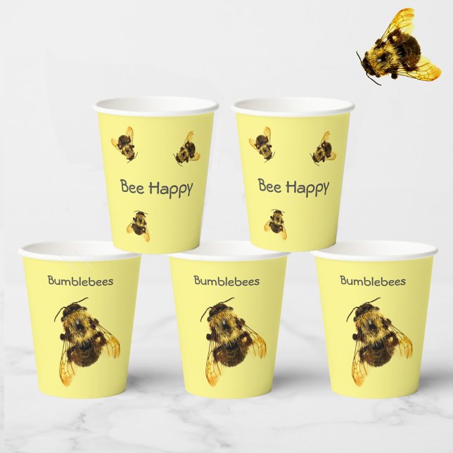 Yellow Bumblebees Bee Happy Paper Cups (Creator Uploaded)