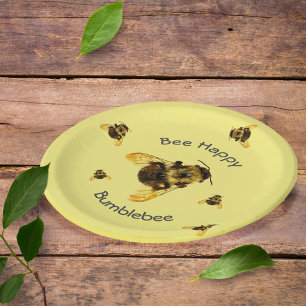Yellow Bumblebees Bee Happy Paper Plate