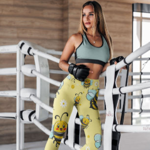 Yellow Bumblebees Floral Patterned   Leggings