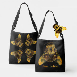 Yellow Bumblebees on Black Crossbody Bag