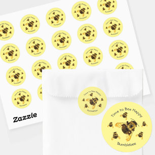 Yellow Bumblebees Time to Bee Happy Customisable Classic Round Sticker