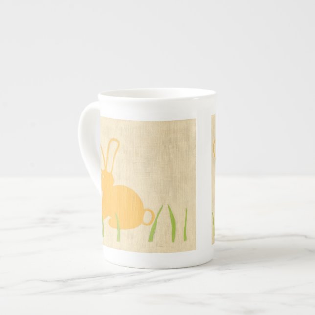 Yellow Bunny and Green Grass by Chariklia Zarris Bone China Mug (Front Left)