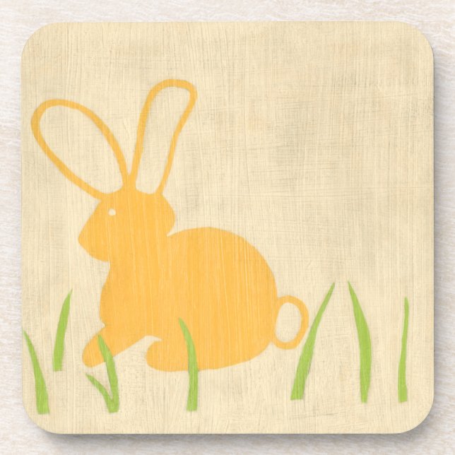 Yellow Bunny and Green Grass by Chariklia Zarris Coaster (Front)