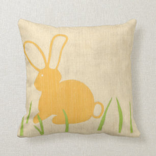 Yellow Bunny and Green Grass by Chariklia Zarris Cushion