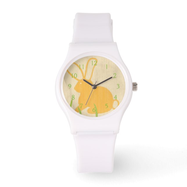 Yellow Bunny and Green Grass by Chariklia Zarris Watch (Front)