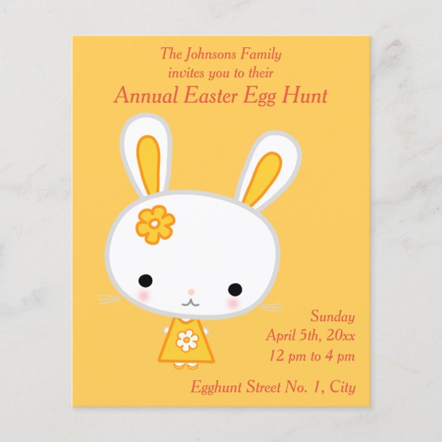 Yellow Bunny Easter Egg Hunt Invitations Flyer (Front)