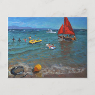 Yellow Buoy and Red Sails Abersoch Postcard