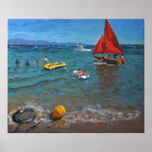 Yellow Buoy and Red Sails Abersoch Poster (Front)