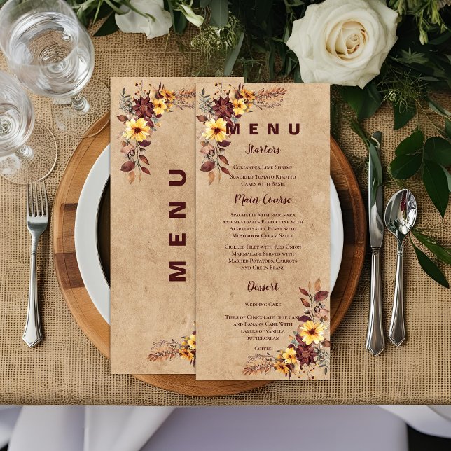 Yellow Burgundy Fall Wedding Reception Dinner Menu (Yellow Burgundy Fall Wedding Reception Dinner Menu)