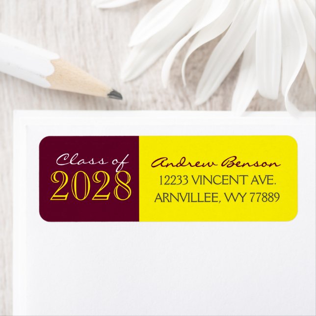 Yellow & Burgundy Graduation Return Address Labels (Insitu)