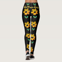Yellow Buttercup Flower Floral Pattern Black Yoga