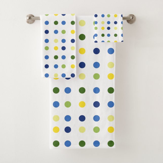 Yellow Buttercups and Blue Iris Dots Bath Towel Set (Insitu)