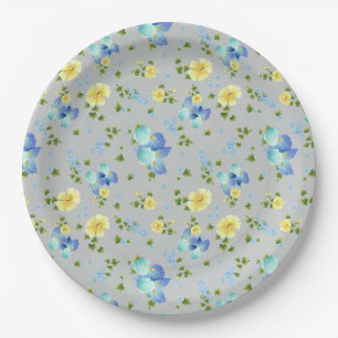 Yellow Buttercups and Blue Iris Paper Plate