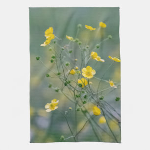Yellow buttercups tea towel