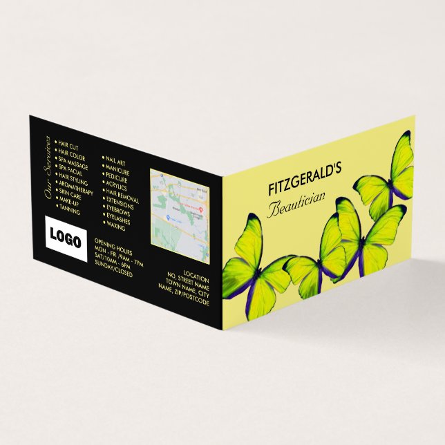 Yellow Butterflies, Beautician, Loyalty Card, Business Card (Outside)