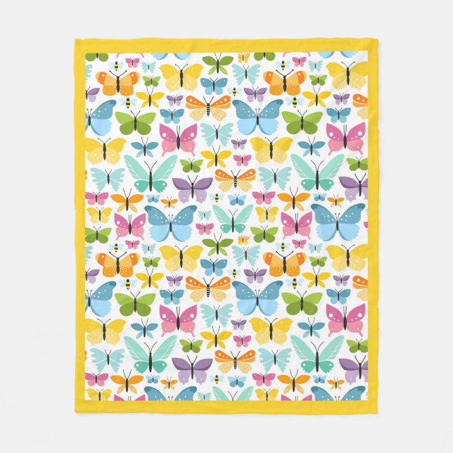 Yellow Butterflies Fleece Blanket (Front)
