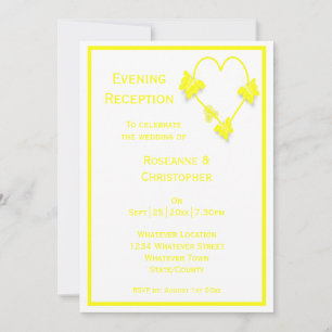 Yellow Butterflies Heart Wedding Reception Invitation