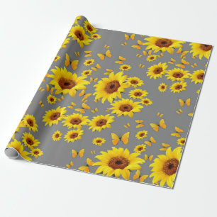 YELLOW BUTTERFLIES LOVE SUNFLOWERS WRAPPING PAPER