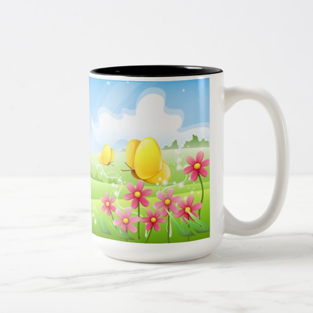 Yellow Butterflies Two-Tone Coffee Mug (Right)