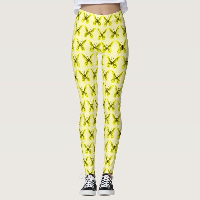 Yellow Butterflies You Choose Background Colour Leggings (Front)