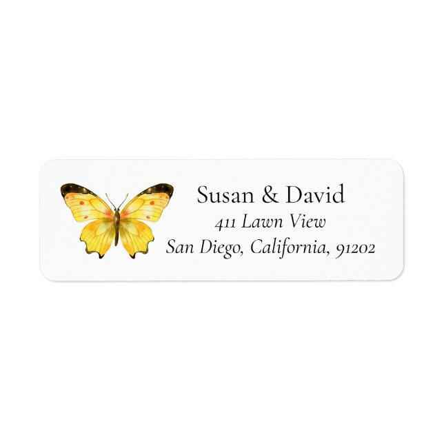 Yellow Butterfly Address Return Address Label (Front)