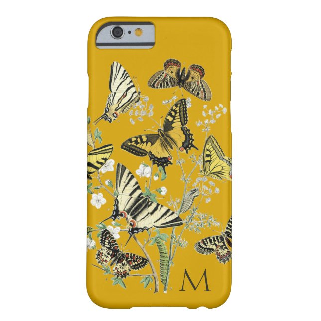 Yellow Butterfly Botanical, Monogrammed Case-Mate iPhone Case (Back)