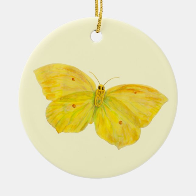 Yellow Butterfly Common Brimstone flying   Ceramic Ornament (Front)