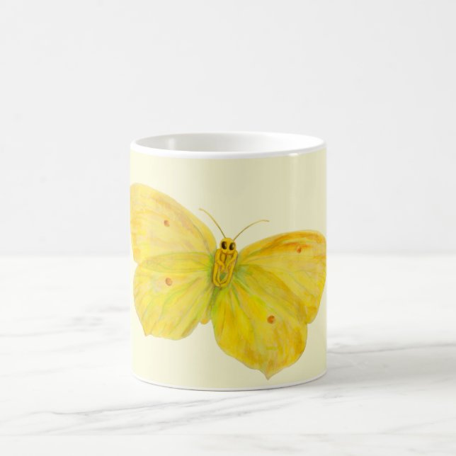 Yellow Butterfly Common Brimstone flying  Coffee Mug (Center)
