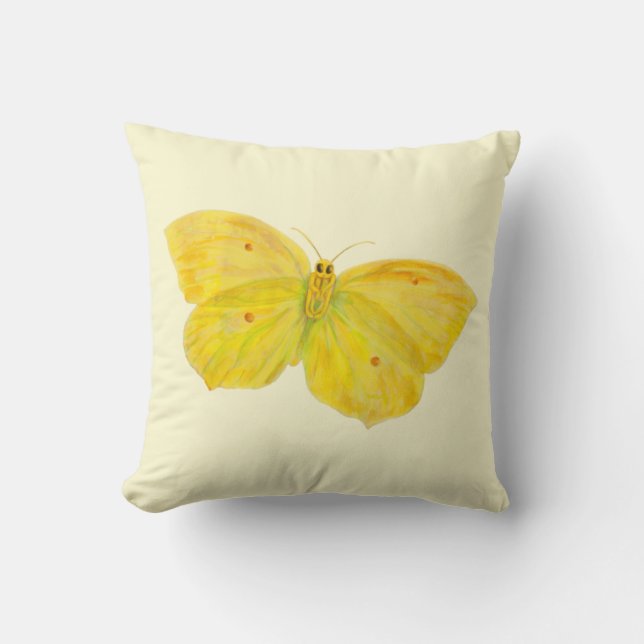 Yellow Butterfly Common Brimstone flying   Cushion (Front)