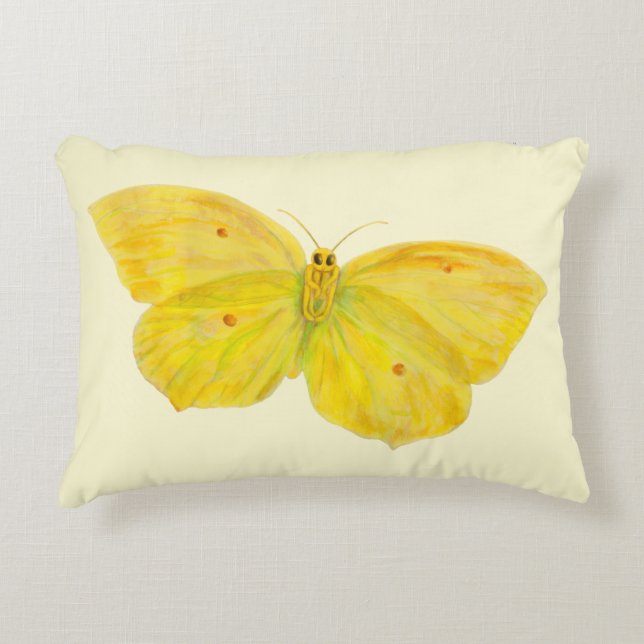 Yellow Butterfly Common Brimstone flying   Decorative Cushion (Front)