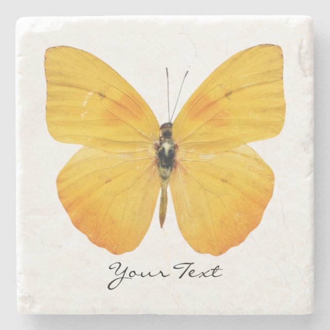 Yellow Butterfly Custom Stone Coaster (Front)