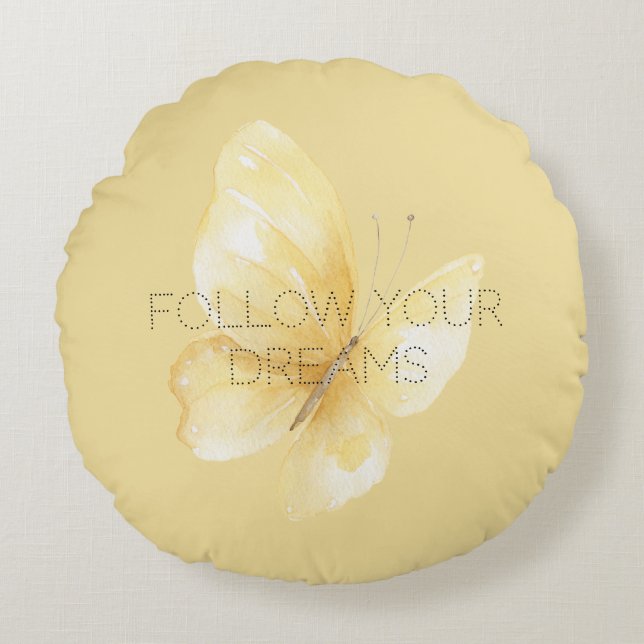 Yellow Butterfly Dreams Round Cushion (Front)