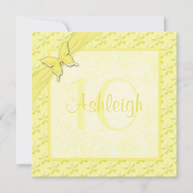 Yellow Butterfly Floral 10th Birthday Invitation (Front)