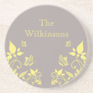 Yellow Butterfly Floral Coaster