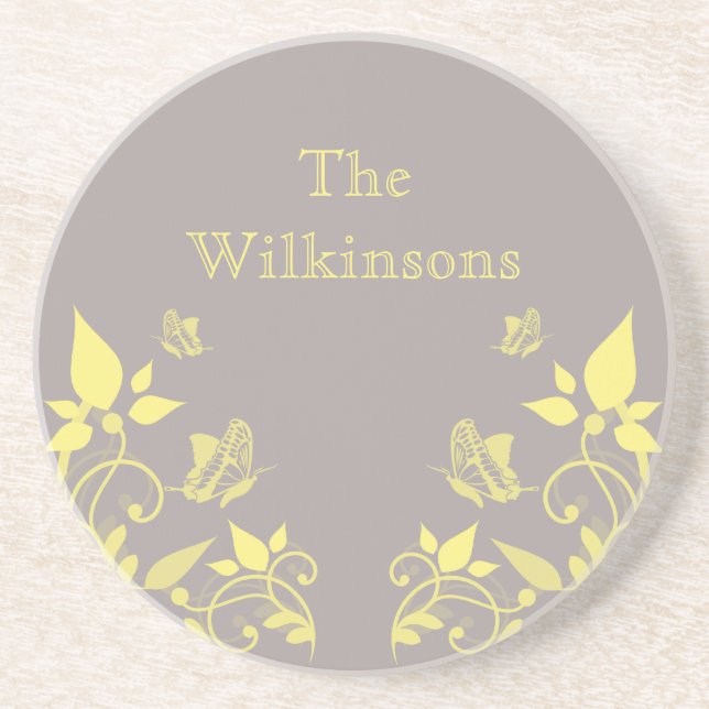 Yellow Butterfly Floral Coaster (Front)