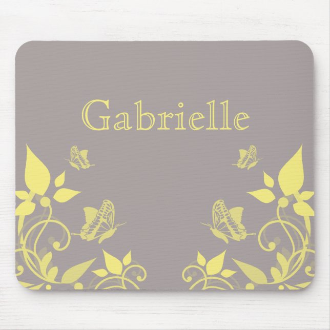 Yellow Butterfly Floral Mousepad (Front)