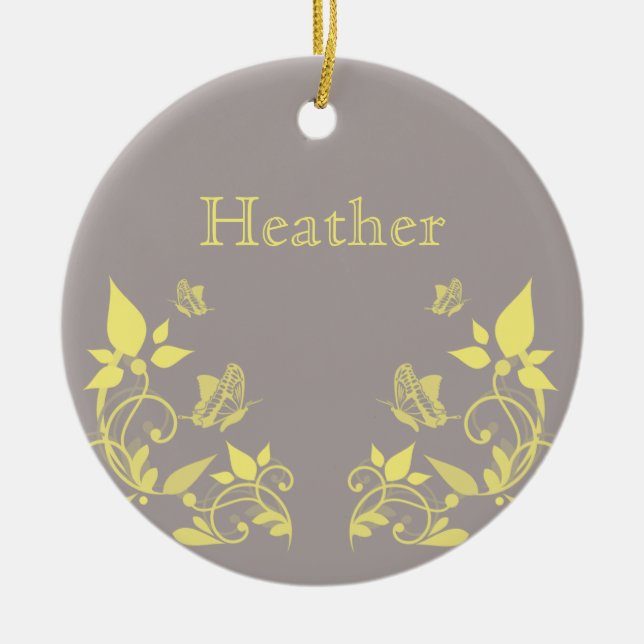 Yellow Butterfly Floral Ornament (Front)