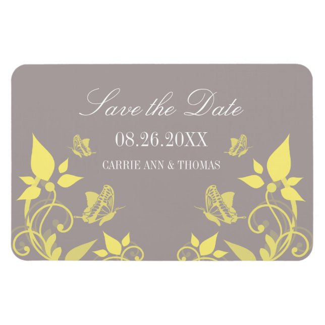 Yellow Butterfly Floral Save the Date Magnet (Horizontal)