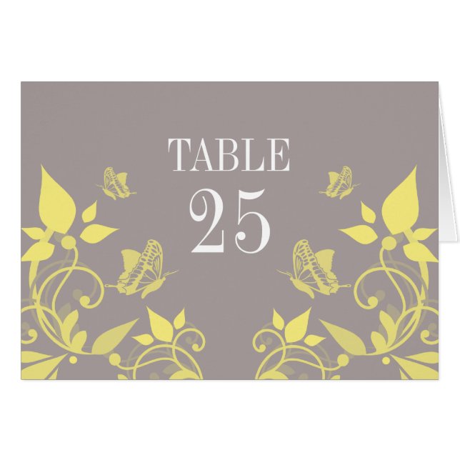 Yellow Butterfly Floral Table Number Card (Front Horizontal)