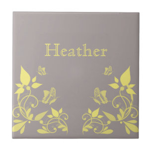 Yellow Butterfly Floral Tile