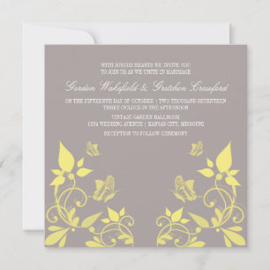 Yellow Butterfly Floral Wedding Invite