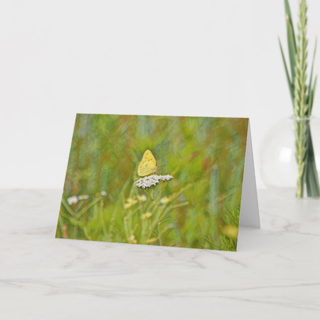Yellow Butterfly Flowers Nature Art Note Card (Front)
